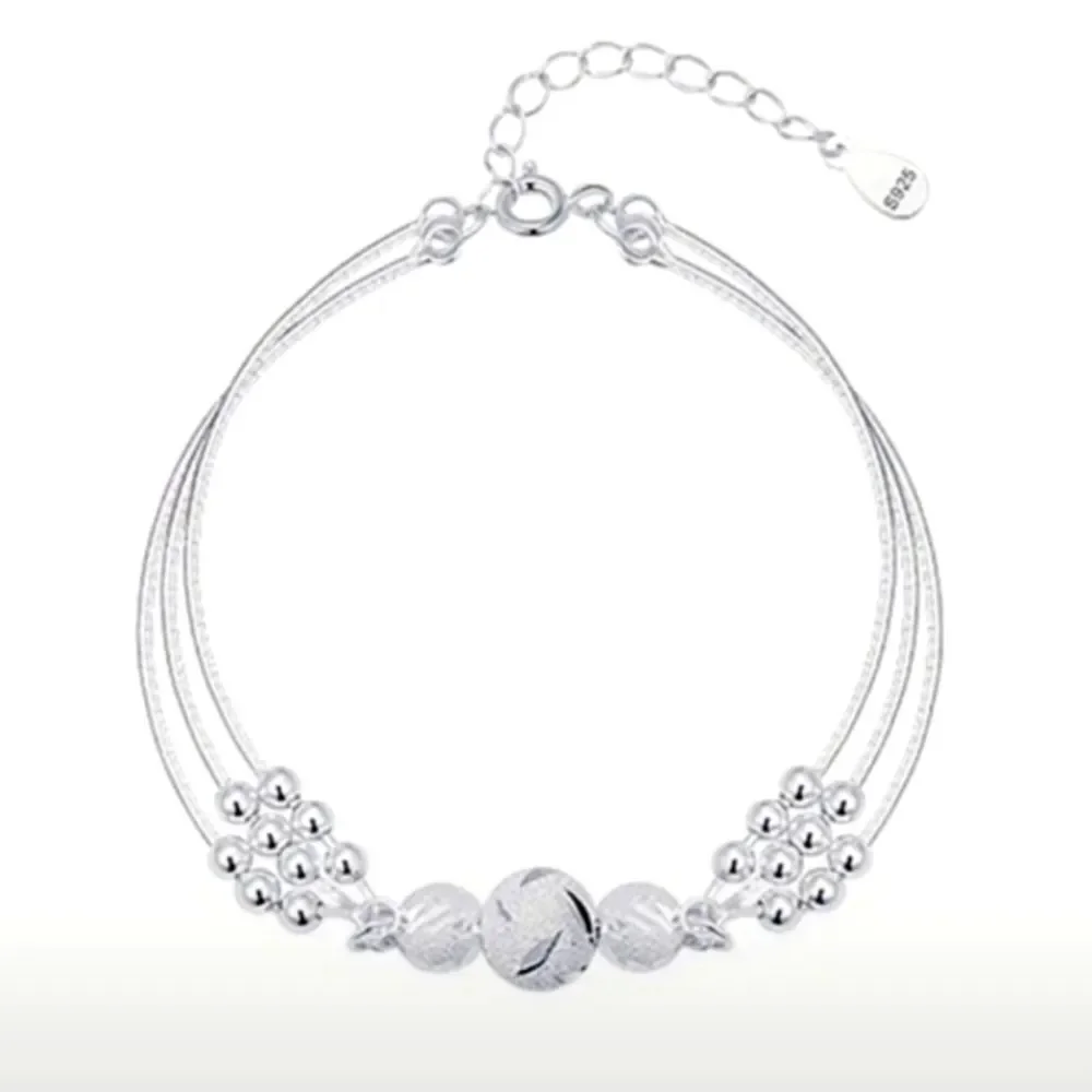 Ladies 925 sterling silver beaded charm bracelet